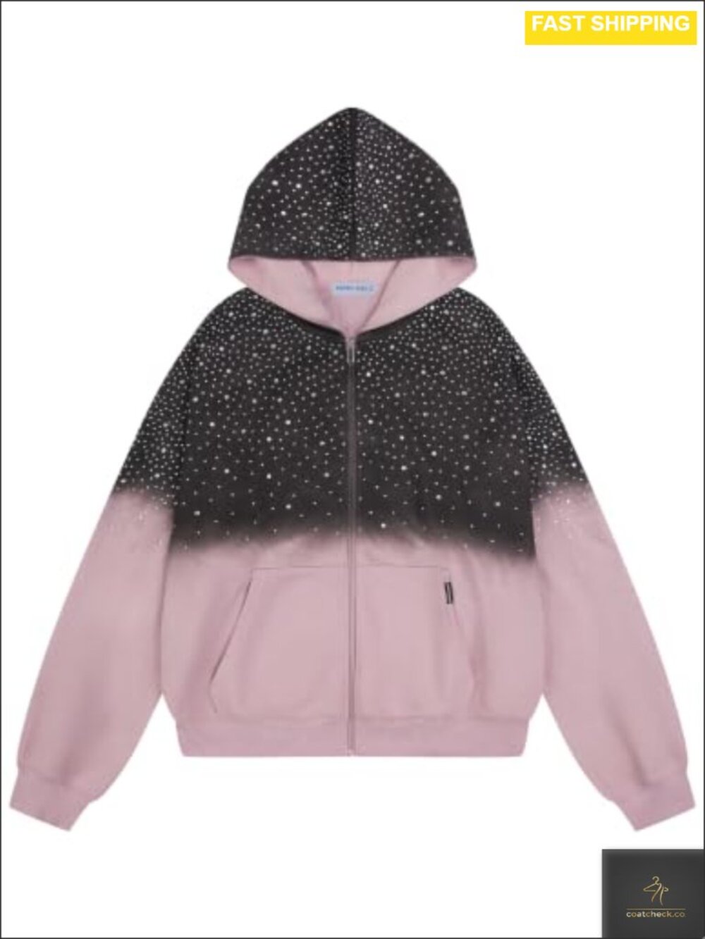 Rhinestone Zip Up Hoodie Boxy Acid Wash Oversized Sweatshirt